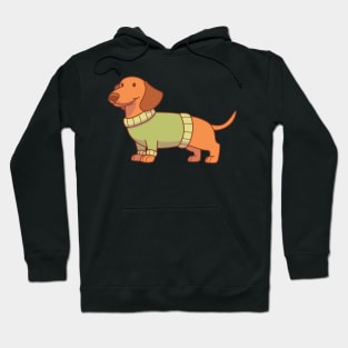 Red dachshund wearing a green sweater Hoodie